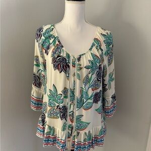 Democracy White 3/4 Bell Sleeve Round Neck Oversized Crochet Blouse Size M